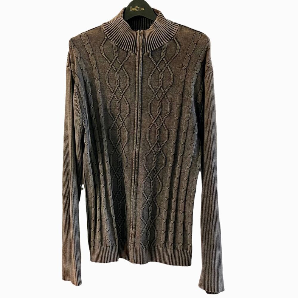 Park Slope Gray Mineral Wash Cable Knit Full Zip Sweater XL